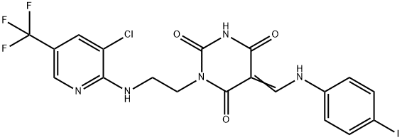 1-(2-([3-CHLORO-5-(TRIFLUOROMETHYL)-2-PYRIDINYL]AMINO)ETHYL)-5-[(4-IODOANILINO)METHYLENE]-2,4,6(1H,3H,5H)-PYRIMIDINETRIONE Struktur