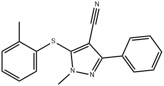 1-METHYL-5-[(2-METHYLPHENYL)SULFANYL]-3-PHENYL-1H-PYRAZOLE-4-CARBONITRILE Struktur