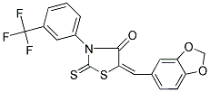 (5E)-5-(1,3-BENZODIOXOL-5-YLMETHYLENE)-2-THIOXO-3-[3-(TRIFLUOROMETHYL)PHENYL]-1,3-THIAZOLIDIN-4-ONE Struktur