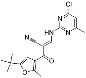 2-([5-(TERT-BUTYL)-2-METHYL-3-FURYL]CARBONYL)-3-[(4-CHLORO-6-METHYLPYRIMIDIN-2-YL)AMINO]ACRYLONITRILE Struktur