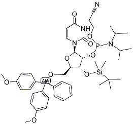 5'-O-(4,4'-DIMETHOXYTRITYL)-R-URIDINE-3'-T-BUTYLDIMETHYLSILYL-2'-(2-CYANOETHYL-N,N-DIISOPROPYL)PHOSPHORAMIDITE Struktur