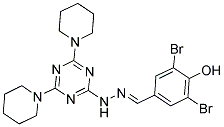 (E)-2,6-DIBROMO-4-((2-(4,6-DI(PIPERIDIN-1-YL)-1,3,5-TRIAZIN-2-YL)HYDRAZONO)METHYL)PHENOL Struktur