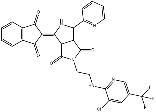 2-(2-([3-CHLORO-5-(TRIFLUOROMETHYL)-2-PYRIDINYL]AMINO)ETHYL)-4-(1,3-DIOXO-1,3-DIHYDRO-2H-INDEN-2-YLIDEN)-6-(2-PYRIDINYL)TETRAHYDROPYRROLO[3,4-C]PYRROLE-1,3(2H,3AH)-DIONE Struktur