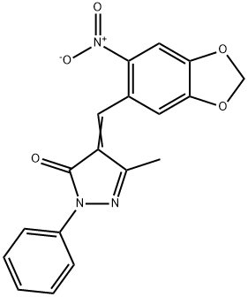 3-METHYL-4-((6-NITROBENZO[3,4-D]1,3-DIOXOLAN-5-YL)METHYLENE)-1-PHENYL-2-PYRAZOLIN-5-ONE Struktur