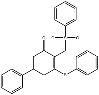 5-PHENYL-3-(PHENYLSULFANYL)-2-[(PHENYLSULFONYL)METHYL]-2-CYCLOHEXEN-1-ONE Struktur