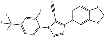 4-BENZO[D]1,3-DIOXOLAN-5-YL-1-(3-CHLORO-5-(TRIFLUOROMETHYL)(2-PYRIDYL))-1,2,3-TRIAZOLE-5-CARBONITRILE Struktur