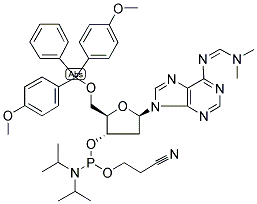 N6-(DIMETHYLAMINO)METHYLENE)-5'-O-(DIMETHOXYTRITYL)-2'-DEOXYADENOSINE-3'-N,N-DIISOPROPYL (CYANOETHYL) PHOSPHORAMIDITE Struktur