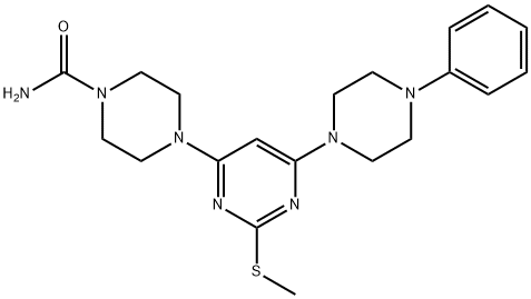 4-[2-(METHYLSULFANYL)-6-(4-PHENYLPIPERAZINO)-4-PYRIMIDINYL]TETRAHYDRO-1(2H)-PYRAZINECARBOXAMIDE Struktur