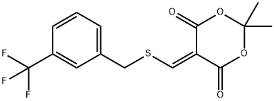 2,2-DIMETHYL-5-(([3-(TRIFLUOROMETHYL)BENZYL]SULFANYL)METHYLENE)-1,3-DIOXANE-4,6-DIONE Struktur