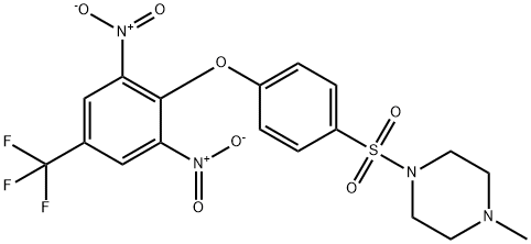 1-((4-[2,6-DINITRO-4-(TRIFLUOROMETHYL)PHENOXY]PHENYL)SULFONYL)-4-METHYLPIPERAZINE Struktur