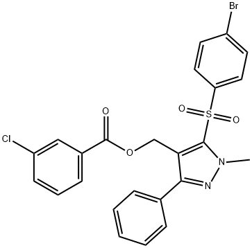 (5-[(4-BROMOPHENYL)SULFONYL]-1-METHYL-3-PHENYL-1H-PYRAZOL-4-YL)METHYL 3-CHLOROBENZENECARBOXYLATE Struktur