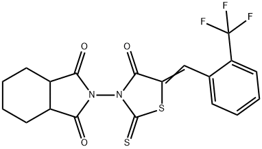 2-(4-OXO-2-THIOXO-5-([2-(TRIFLUOROMETHYL)PHENYL]METHYLENE)-1,3-THIAZOLAN-3-YL)HEXAHYDRO-1H-ISOINDOLE-1,3(2H)-DIONE Struktur