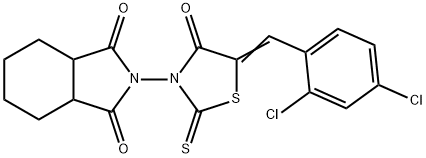 2-(5-[(2,4-DICHLOROPHENYL)METHYLENE]-4-OXO-2-THIOXO-1,3-THIAZOLAN-3-YL)HEXAHYDRO-1H-ISOINDOLE-1,3(2H)-DIONE Struktur