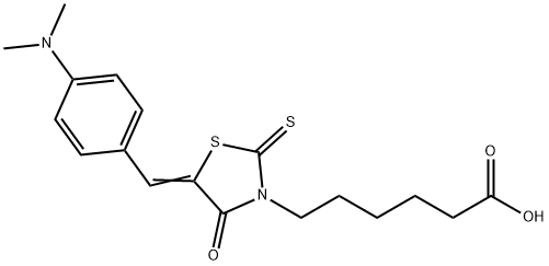 6-((5Z)-5-[4-(DIMETHYLAMINO)BENZYLIDENE]-4-OXO-2-THIOXO-1,3-THIAZOLIDIN-3-YL)HEXANOIC ACID Struktur