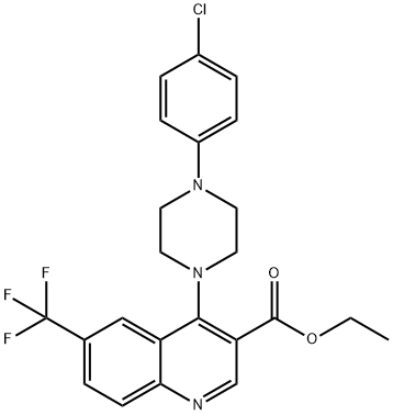 ETHYL 4-[4-(4-CHLOROPHENYL)PIPERAZINO]-6-(TRIFLUOROMETHYL)-3-QUINOLINECARBOXYLATE Struktur