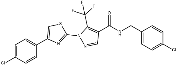 N-(4-CHLOROBENZYL)-1-[4-(4-CHLOROPHENYL)-1,3-THIAZOL-2-YL]-5-(TRIFLUOROMETHYL)-1H-PYRAZOLE-4-CARBOXAMIDE Struktur