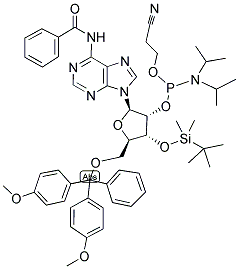 5'-O-(4,4'-DIMETHOXYTRITYL)-N6-BENZOYL-R-ADENOSINE-3'-T-BUTYLDIMETHYLSILYL-2'-(2-CYANOETHYL-N,N-DIISOPROPYL)PHOSPHORAMIDITE Struktur