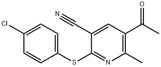 5-ACETYL-2-[(4-CHLOROPHENYL)SULFANYL]-6-METHYLNICOTINONITRILE Struktur