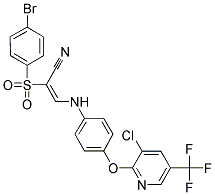 2-((4-BROMOPHENYL)SULFONYL)-3-((4-(3-CHLORO-5-(TRIFLUOROMETHYL)(2-PYRIDYLOXY))PHENYL)AMINO)PROP-2-ENENITRILE Struktur