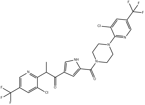 2-[3-CHLORO-5-(TRIFLUOROMETHYL)-2-PYRIDINYL]-1-[5-((4-[3-CHLORO-5-(TRIFLUOROMETHYL)-2-PYRIDINYL]PIPERAZINO)CARBONYL)-1H-PYRROL-3-YL]-1-PROPANONE Struktur