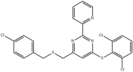 4-([(4-CHLOROBENZYL)SULFANYL]METHYL)-6-[(2,6-DICHLOROPHENYL)SULFANYL]-2-(2-PYRIDINYL)PYRIMIDINE Struktur