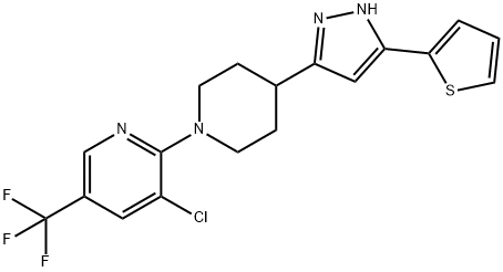 3-CHLORO-2-(4-[5-(2-THIENYL)-1H-PYRAZOL-3-YL]PIPERIDINO)-5-(TRIFLUOROMETHYL)PYRIDINE Struktur