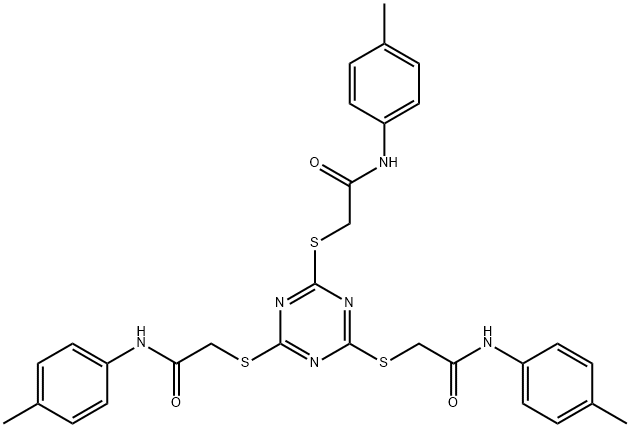 2-[(4,6-BIS([2-OXO-2-(4-TOLUIDINO)ETHYL]SULFANYL)-1,3,5-TRIAZIN-2-YL)SULFANYL]-N-(4-METHYLPHENYL)ACETAMIDE Struktur