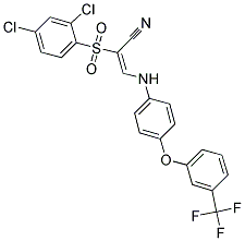 2-((2,4-DICHLOROPHENYL)SULFONYL)-3-((4-(3-(TRIFLUOROMETHYL)PHENOXY)PHENYL)AMINO)PROP-2-ENENITRILE Struktur