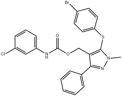 (5-[(4-BROMOPHENYL)SULFANYL]-1-METHYL-3-PHENYL-1H-PYRAZOL-4-YL)METHYL N-(3-CHLOROPHENYL)CARBAMATE Struktur