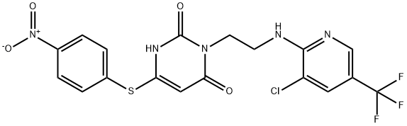 3-(2-([3-CHLORO-5-(TRIFLUOROMETHYL)-2-PYRIDINYL]AMINO)ETHYL)-6-[(4-NITROPHENYL)SULFANYL]-2,4(1H,3H)-PYRIMIDINEDIONE Struktur