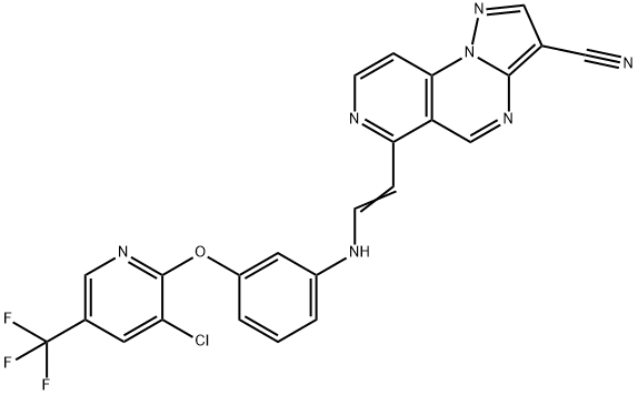 6-[2-(3-([3-CHLORO-5-(TRIFLUOROMETHYL)-2-PYRIDINYL]OXY)ANILINO)VINYL]PYRAZOLO[1,5-A]PYRIDO[3,4-E]PYRIMIDINE-3-CARBONITRILE Struktur