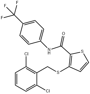 3-[(2,6-DICHLOROBENZYL)SULFANYL]-N-[4-(TRIFLUOROMETHYL)PHENYL]-2-THIOPHENECARBOXAMIDE Struktur