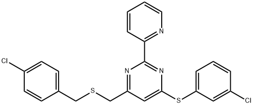 4-([(4-CHLOROBENZYL)SULFANYL]METHYL)-6-[(3-CHLOROPHENYL)SULFANYL]-2-(2-PYRIDINYL)PYRIMIDINE Struktur