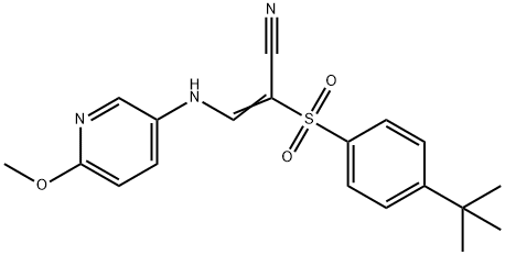 2-((4-(TERT-BUTYL)PHENYL)SULFONYL)-3-((6-METHOXY(3-PYRIDYL))AMINO)PROP-2-ENENITRILE Struktur