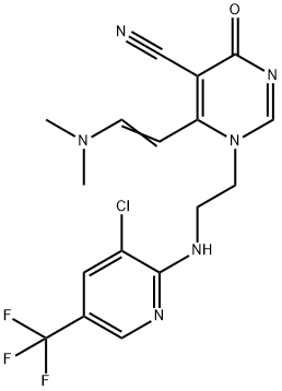 1-(2-([3-CHLORO-5-(TRIFLUOROMETHYL)-2-PYRIDINYL]AMINO)ETHYL)-6-[2-(DIMETHYLAMINO)VINYL]-4-OXO-1,4-DIHYDRO-5-PYRIMIDINECARBONITRILE Struktur