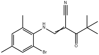 2-(2,2-DIMETHYLPROPANOYL)-3-((2-BROMO-4,6-DIMETHYLPHENYL)AMINO)PROP-2-ENENITRILE Struktur