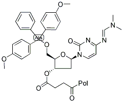 DIMETHOXYTRITYL DEOXY DIMETHYLAMINOMETHYLENE CYTIDINE-SUCCINYL-LONG CHAIN ALKYL AMINE-CONTROLLED PORE GLASS Struktur