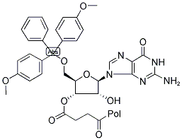 DIMETHOXYTRITYL RIBO GUANOSINE-SUCCINYL-LONG CHAIN ALKYL AMINE-CONTROLLED PORE GLASS Struktur