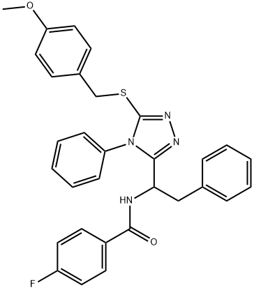 4-FLUORO-N-(1-(5-[(4-METHOXYBENZYL)SULFANYL]-4-PHENYL-4H-1,2,4-TRIAZOL-3-YL)-2-PHENYLETHYL)BENZENECARBOXAMIDE Struktur