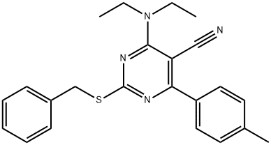 2-(BENZYLSULFANYL)-4-(DIETHYLAMINO)-6-(4-METHYLPHENYL)-5-PYRIMIDINECARBONITRILE Struktur