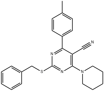 2-(BENZYLSULFANYL)-4-(4-METHYLPHENYL)-6-PIPERIDINO-5-PYRIMIDINECARBONITRILE Struktur