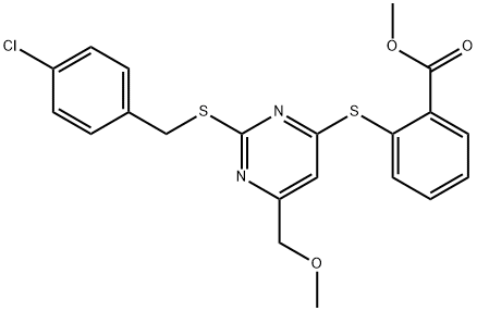 METHYL 2-([2-[(4-CHLOROBENZYL)SULFANYL]-6-(METHOXYMETHYL)-4-PYRIMIDINYL]SULFANYL)BENZENECARBOXYLATE Struktur