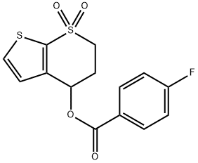 1,1-DIOXO-1,2,3,4-TETRAHYDRO-1LAMBDA6-THIENO[2,3-B]THIOPYRAN-4-YL 4-FLUOROBENZENECARBOXYLATE Struktur