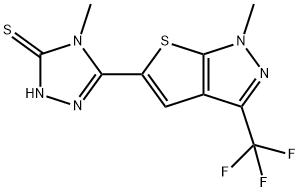 4-METHYL-5-[1-METHYL-3-(TRIFLUOROMETHYL)-1H-THIENO[2,3-C]PYRAZOL-5-YL]-4H-1,2,4-TRIAZOLE-3-THIOL Struktur