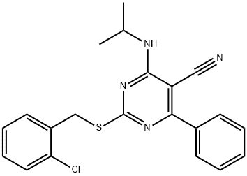 2-[(2-CHLOROBENZYL)SULFANYL]-4-(ISOPROPYLAMINO)-6-PHENYL-5-PYRIMIDINECARBONITRILE Struktur