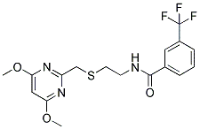 N-[2-[(4,6-DIMETHOXYPYRIMIDIN-2-YL)METHYLTHIO]ETHYL]-3-(TRIFLUOROMETHYL)BENZAMIDE Struktur