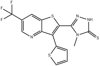 4-METHYL-5-[3-(2-THIENYL)-6-(TRIFLUOROMETHYL)THIENO[3,2-B]PYRIDIN-2-YL]-4H-1,2,4-TRIAZOL-3-YLHYDROSULFIDE Struktur