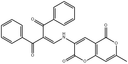 3-[(2-BENZOYL-3-OXO-3-PHENYL-1-PROPENYL)AMINO]-7-METHYL-2H,5H-PYRANO[4,3-B]PYRAN-2,5-DIONE Struktur