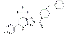 (4-BENZYLPIPERAZIN-1-YL)(5-(4-FLUOROPHENYL)-7-(TRIFLUOROMETHYL)-4,5,6,7-TETRAHYDROPYRAZOLO[1,5-A]PYRIMIDIN-2-YL)METHANONE Struktur