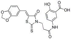 5-((3-[(5Z)-5-(1,3-BENZODIOXOL-5-YLMETHYLENE)-4-OXO-2-THIOXO-1,3-THIAZOLIDIN-3-YL]PROPANOYL)AMINO)-2-HYDROXYBENZOIC ACID Struktur